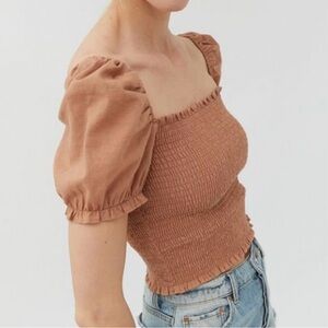 Urban Outfitters Sabrina Smocked Square Neck Puff Sleeve Top
